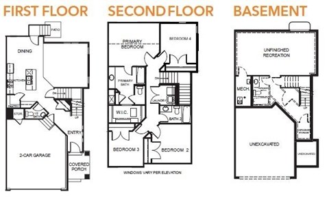Floor plan for 4 beds, 2.5 baths, 1775 sqft